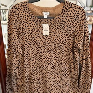 J. Crew teddy sweater Women's Tan and Black Leopard Print Top